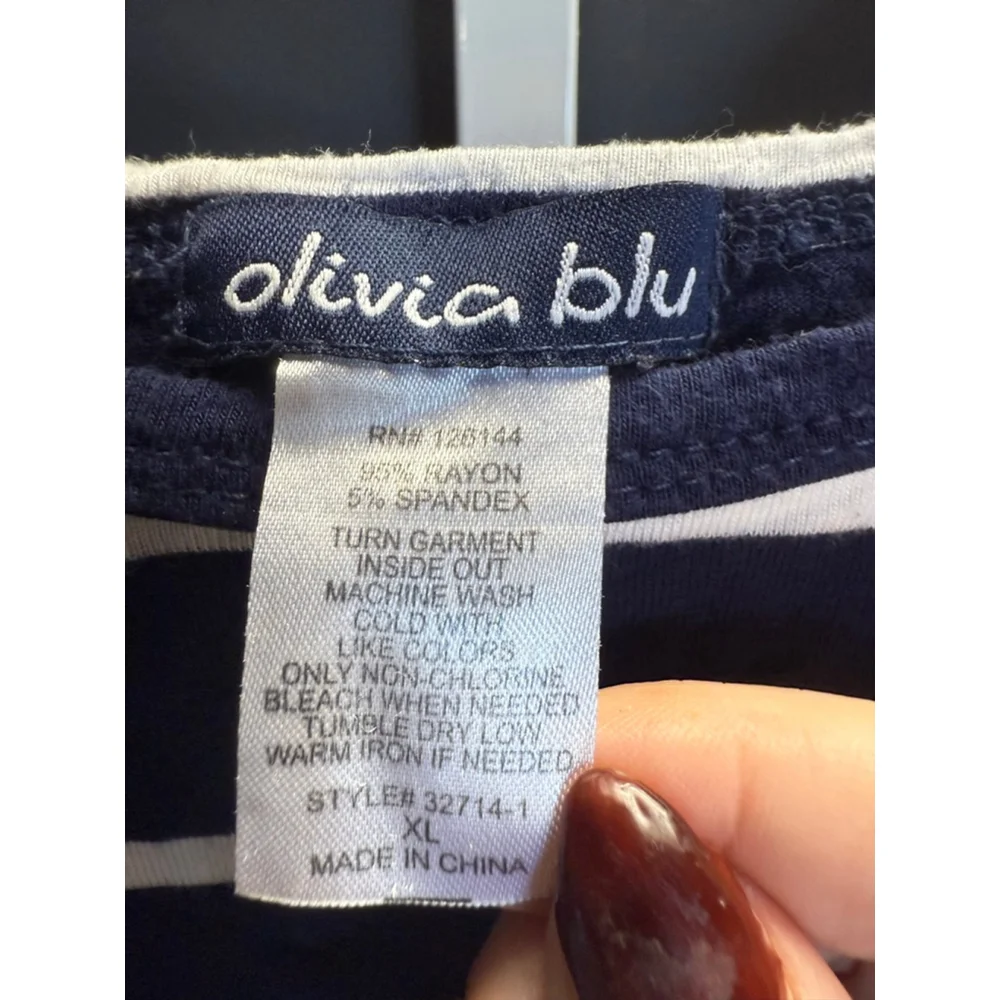 Women's Olivia Blu Navy White Striped Shoulder Zip Long Sleeve Tee XL - Picture 3 of 3